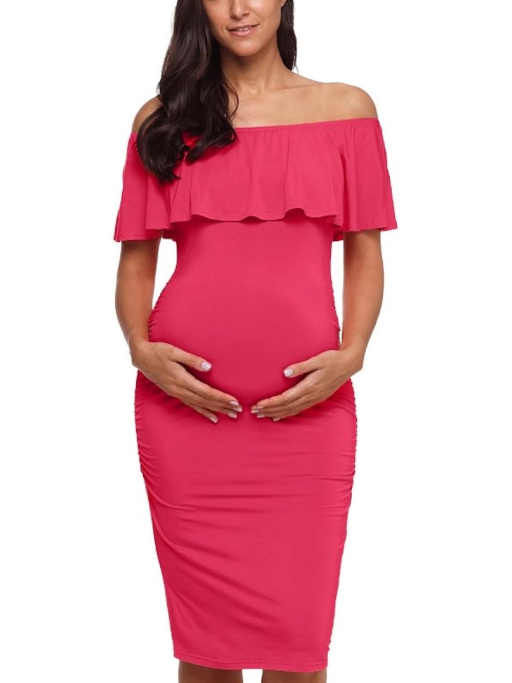 Off-Shoulder Pink Maternity Bodycon Dress